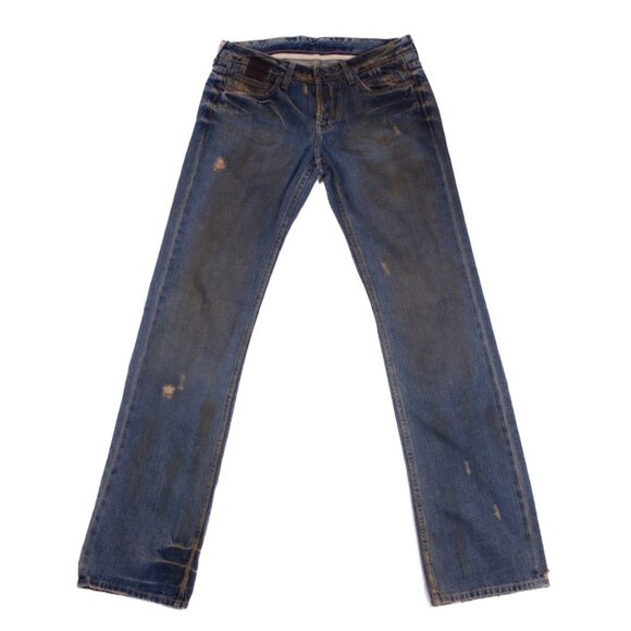 RICK OWENS SLAB Archival Dirty Washed Blue Cotton Distressed Jeans - Picture 1 of 9